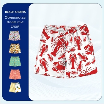 Мъжки плажни къси панталони с 3D океански принт, бързосъхнещи, полиестер 95% + спандекс 5%, тъкане, лято 2025