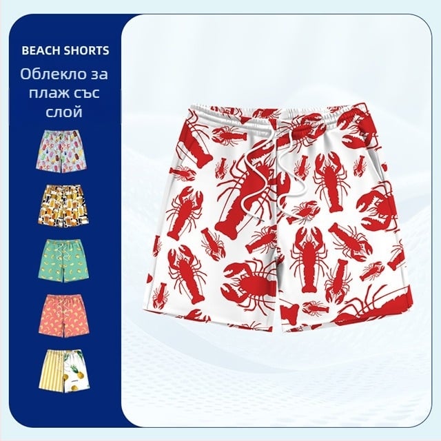 Мъжки плажни къси панталони с 3D океански принт, бързосъхнещи, полиестер 95% + спандекс 5%, тъкане, лято 2025