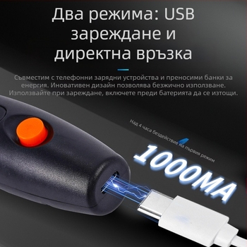 Прецизен мини електрически шлайф за камък и дърво с гравиране и полиране (презареждаем литиев батерия, диапазон 3.7V–5V, три скорости, кабел 1 м)