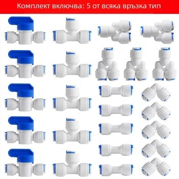 Свързвач за водоочистител за тръбопроводна филтрация – хранително‑клас ПОМ, 2 PE тръби, подходящ за ледогенератор, кафе машина и бойлер