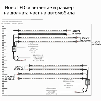 Автомобилен LED RGB лампа за шаси с Bluetooth APP управление и гласово активиране, 12V, 15W, PVC