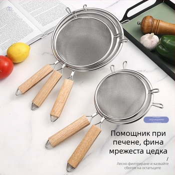 Стоманена лъжица за пържене с дървена дръжка, двойна глава, антихлъзгаща и защита от изгаряния