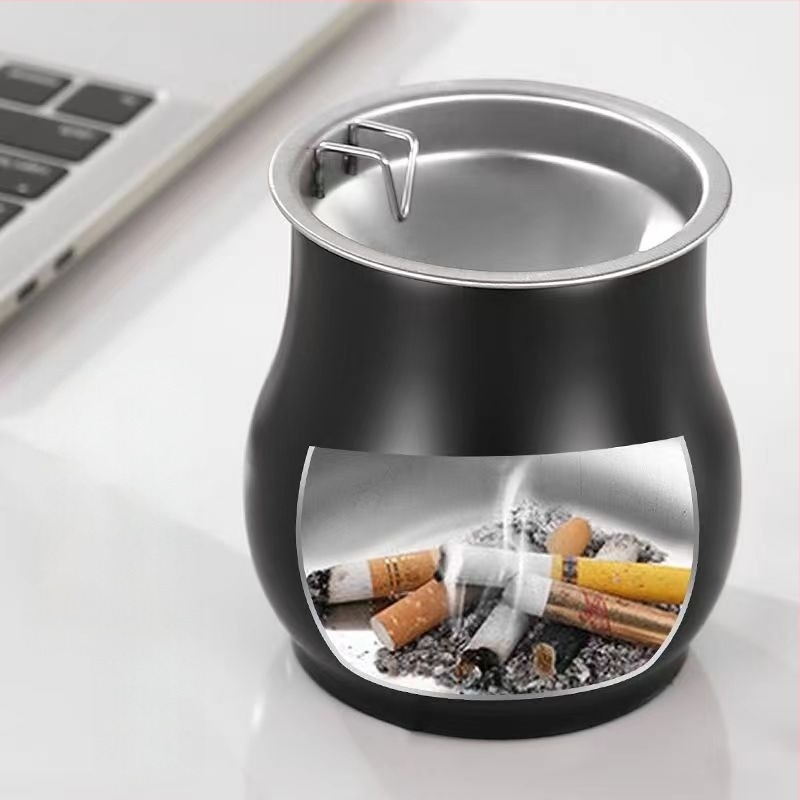 Пепелник с форма на барабан от неръждаема стомана за хол | Минималистичен стил, лек лукс; Печатано лого; Персонализация; Произход: Чаочжу