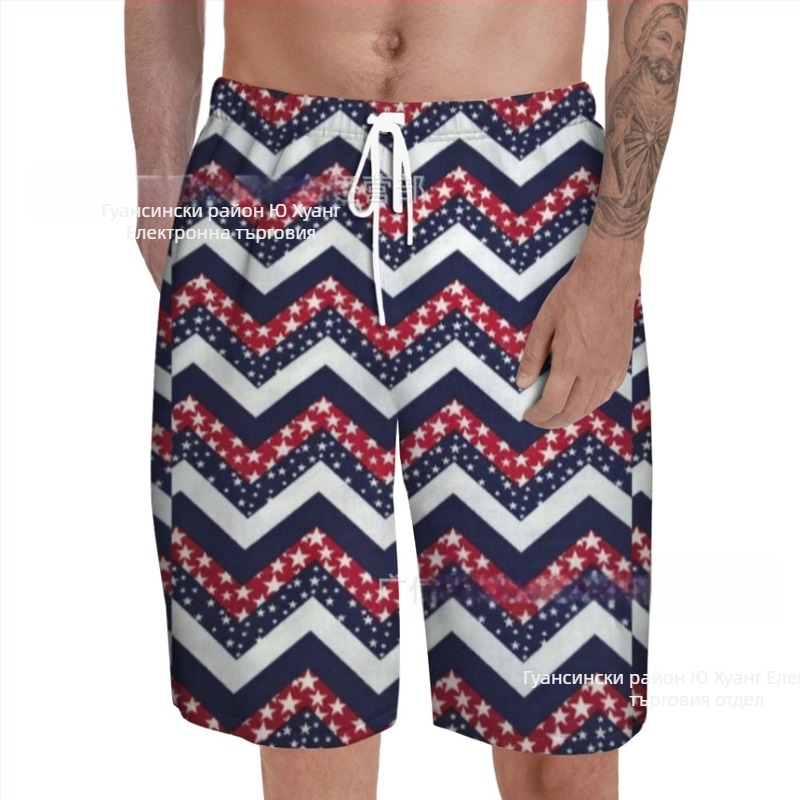 Плажни панталони за мъже, 3D принтирани, лека полиестерна материя 95%, лято, ежедневни