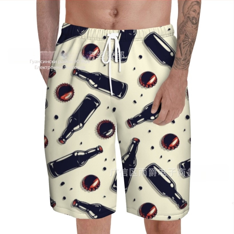 Плажни панталони за мъже, 3D принтирани, лека полиестерна материя 95%, лято, ежедневни