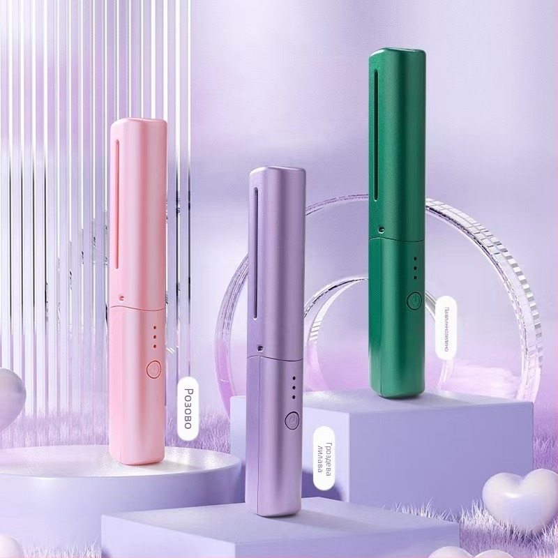 Безжично устройство за изправяне и къдрене на коса с отрицателни йони — турмалиново‑керамичен нагревател, 10‑степенно регулиране на температурата, 45 W, 110–220 V, двойно използване, портативен