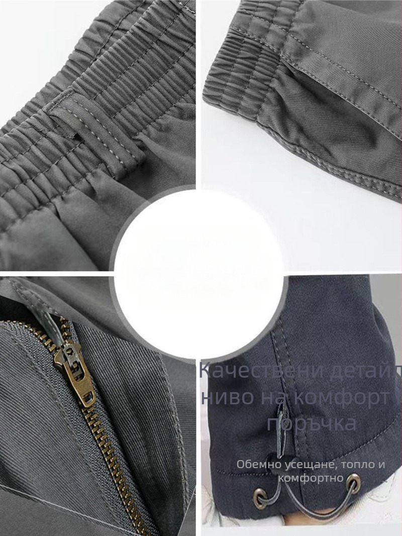 Мъжки памучни работни панталони с множество джобове, прав силует, 100% памук, двойна талия, цип