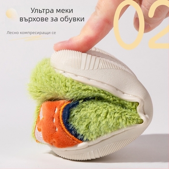 Зимни детски памучни чехли за деца на възраст 1–6 години с динозавърски карикатурен дизайн, антихлъзгаща подметка TPR, дебелина, лесно обуване, за вътрешна и външна употреба