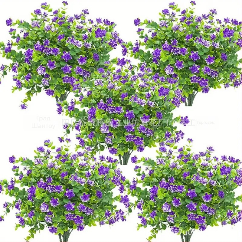 Изкуствен букет от евкалипт и камелия, пластмасово растение, инжекционно формовано, за външна употреба, домашна декорация