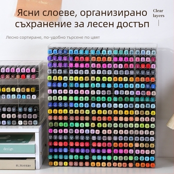 Стойка за маркери за бюро, прозрачна, голям капацитет, многослойни отделения