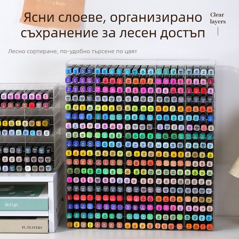 Стойка за маркери за бюро, прозрачна, голям капацитет, многослойни отделения