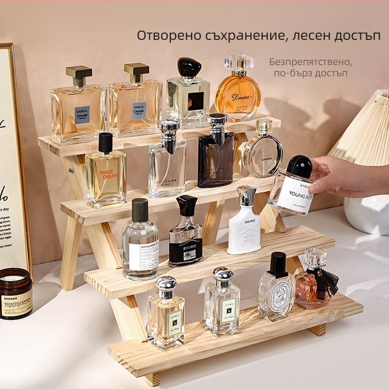 Дисплей за парфюми, масивно дърво, стъпков настолен органайзер, модерен минималистичен стил, сглобяем, модел 1