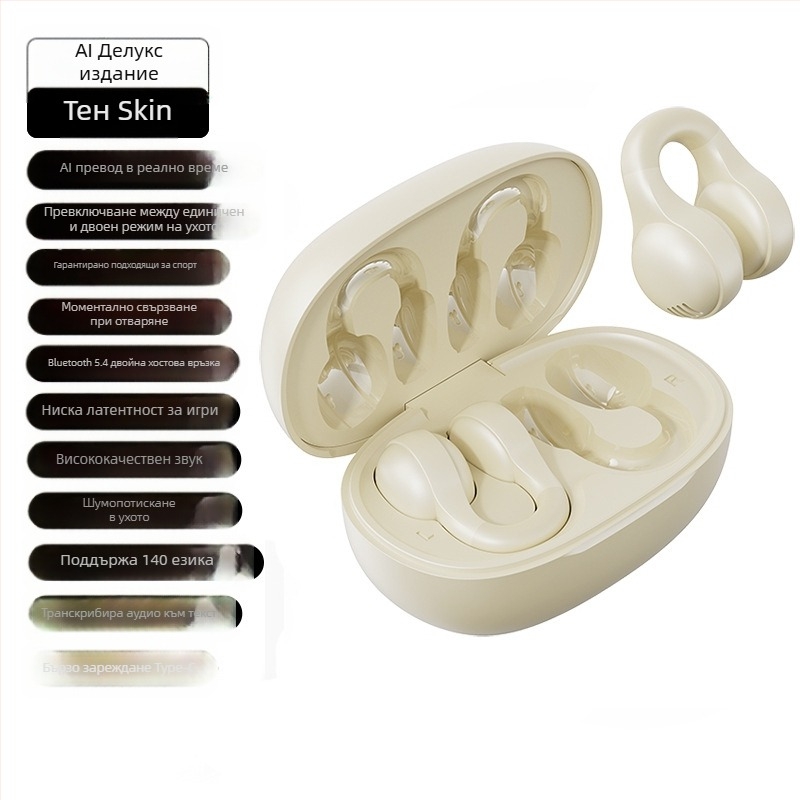 Air-conduction Bluetooth clip-in earphones с шумопотискане, Bluetooth 5.4, IPX4, обхват 10 m