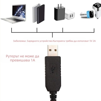 USB усилващ кабел за захранване 9V/12V към DC 5.5×2.1 мм, с 8 DC интерфейса