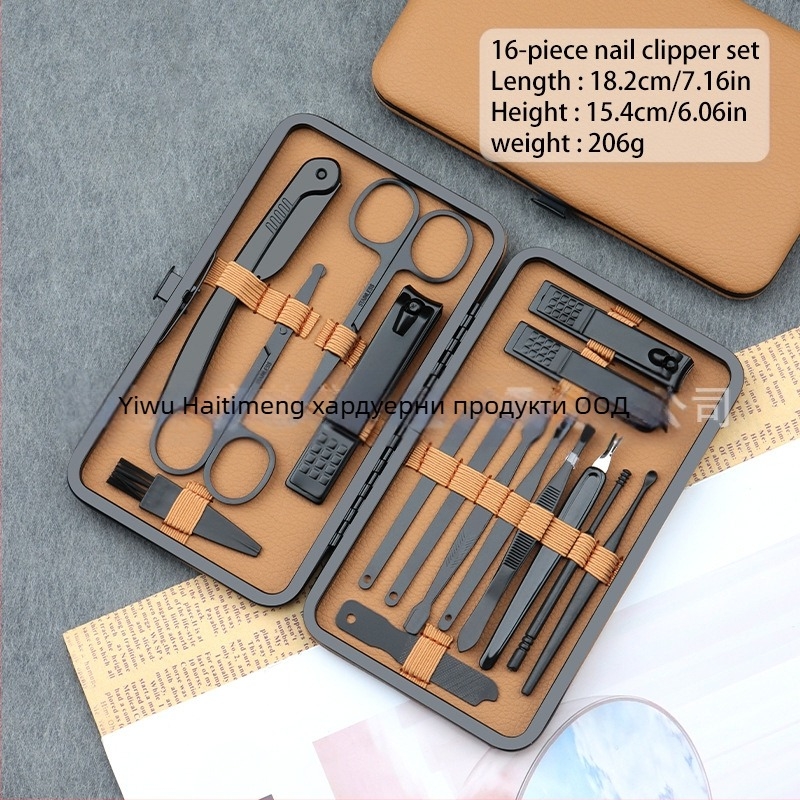 Портативен комплект за подрязване на нокти – висококачествени инструменти от неръждаема стомана, носни косми, наклонени клещи и лъжичка за уши