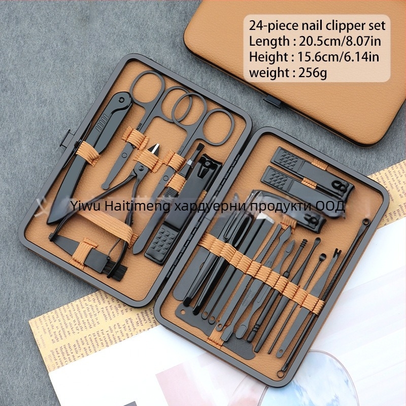 Портативен комплект за подрязване на нокти – висококачествени инструменти от неръждаема стомана, носни косми, наклонени клещи и лъжичка за уши