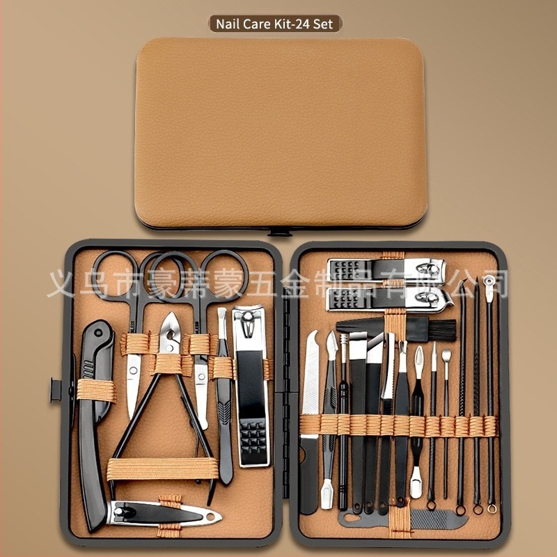 Портативен комплект за подрязване на нокти – висококачествени инструменти от неръждаема стомана, носни косми, наклонени клещи и лъжичка за уши