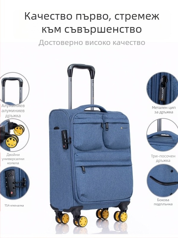 Куфар за ръчен багаж с Oxford плат, 2.8 кг, затваряне с цип, TSA комбинирана брава, универсални колела — водоустойчив, ултралек, антибактериален, разширяем, подходящ за качване на борда