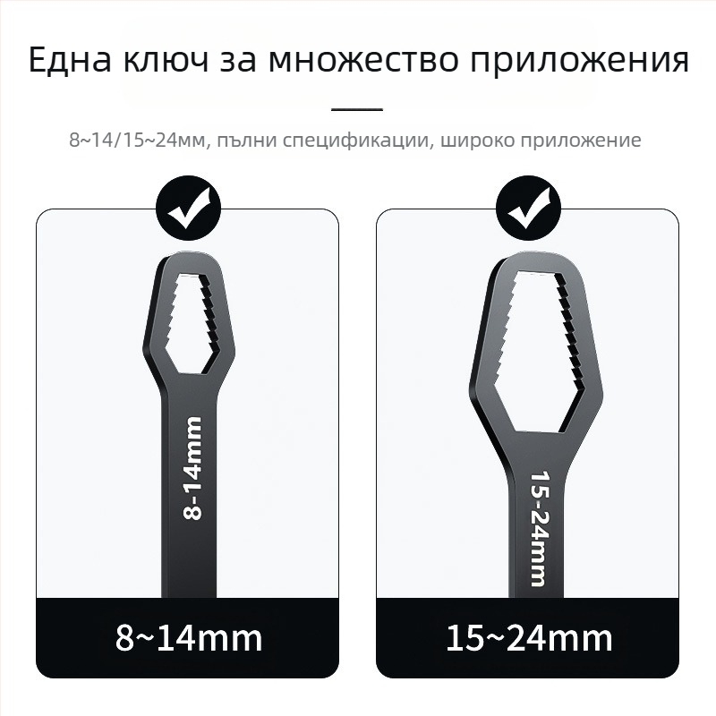 Многофункционален комплект регулируеми гаечни ключове с глава във форма на сливово цвете, двойнокраен, самозатягащ