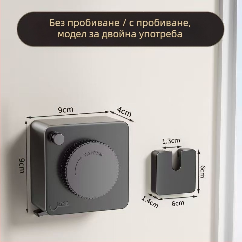 Балконна сушилка за дрехи с монтаж без пробиване на стена, телескопична, 304 неръждаема стоманена жица, ABS + алуминиева база