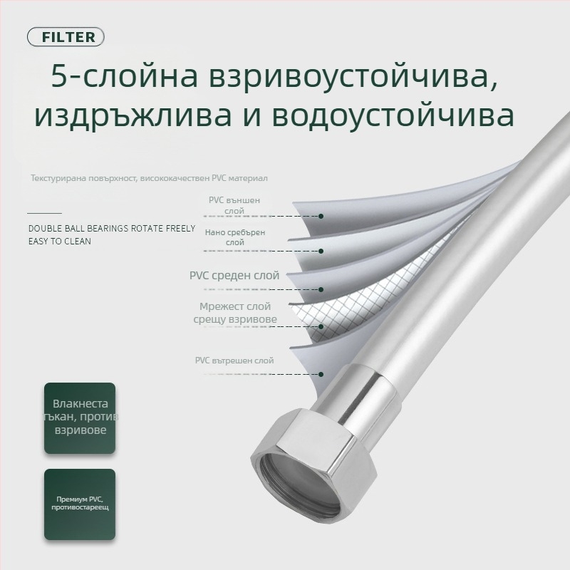 Душ маркуч PVC взривозащитен, удебелен, модел JM-PVcrg1, марка YJM, работна температура 0–90°C, прост монтаж