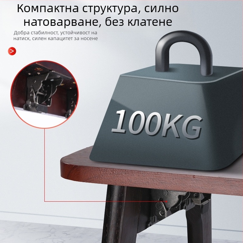 90° самозадържаща се сгъваща шарнир за мебели – за маси и табурети, от високопрочна стомана, щамповане, заклепване и покритие