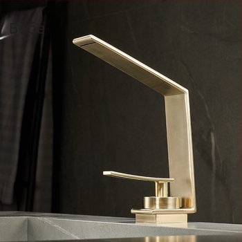 Кран за умивалник за баня, монтаж под плот, топла и студена вода, медено тяло, керамичен клапан, повдигащ механизъм