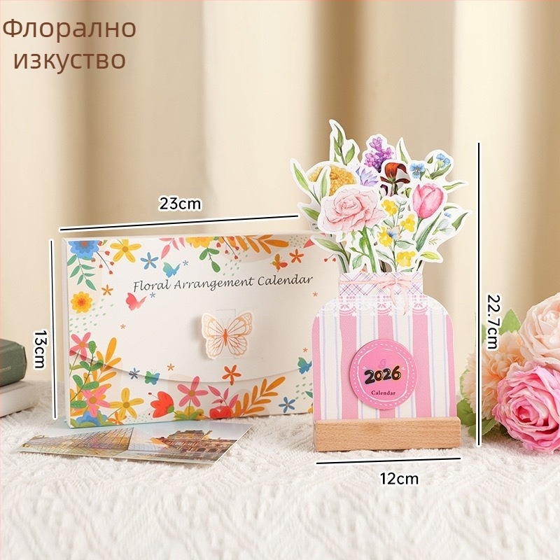 Дървен рамков настолен календар, сладък творчески мини календар за бюро, твърдо подвързване, печат на лого, включен дизайнерски шаблон