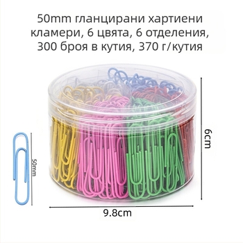 Метални щипки за хартия с пластмасово покритие, цилиндрична опаковка със шест секции, модел 6T-1/6T-2/6T-3