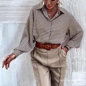 Кардиган с абстрактен принт, дълги ръкави, лафел яка, едно ред копчета, свободен крой, полиестер (≥95%)