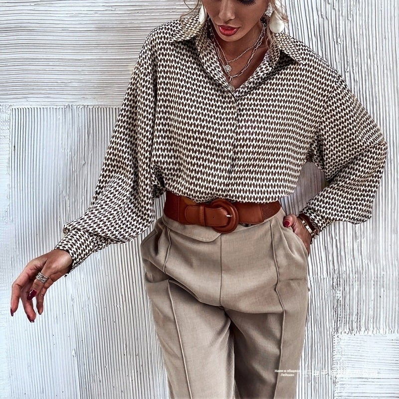 Кардиган с абстрактен принт, дълги ръкави, лафел яка, едно ред копчета, свободен крой, полиестер (≥95%)