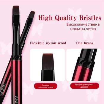 Набор за маникюр: четки за нанасяне на гел с глави плоска, кръгла, квадратна и овална; 4 бр. четки; дълги метални дръжки; фототерапевтична писалка