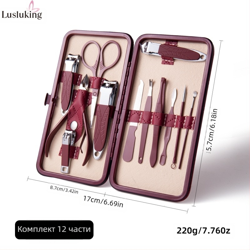 Комплект нокътни щипци – неръждаема стомана и стомана с въглерод; файл за премахване на мъртва кожа; шлайф за повърхността на нокътя; комплект инструменти за оформяне на нокти; Lusluking