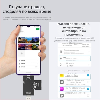 Шест в едно USB четец за карти – високоскоростен USB, поддръжка SD/TF, съвместим с USB-C/Android, за PC