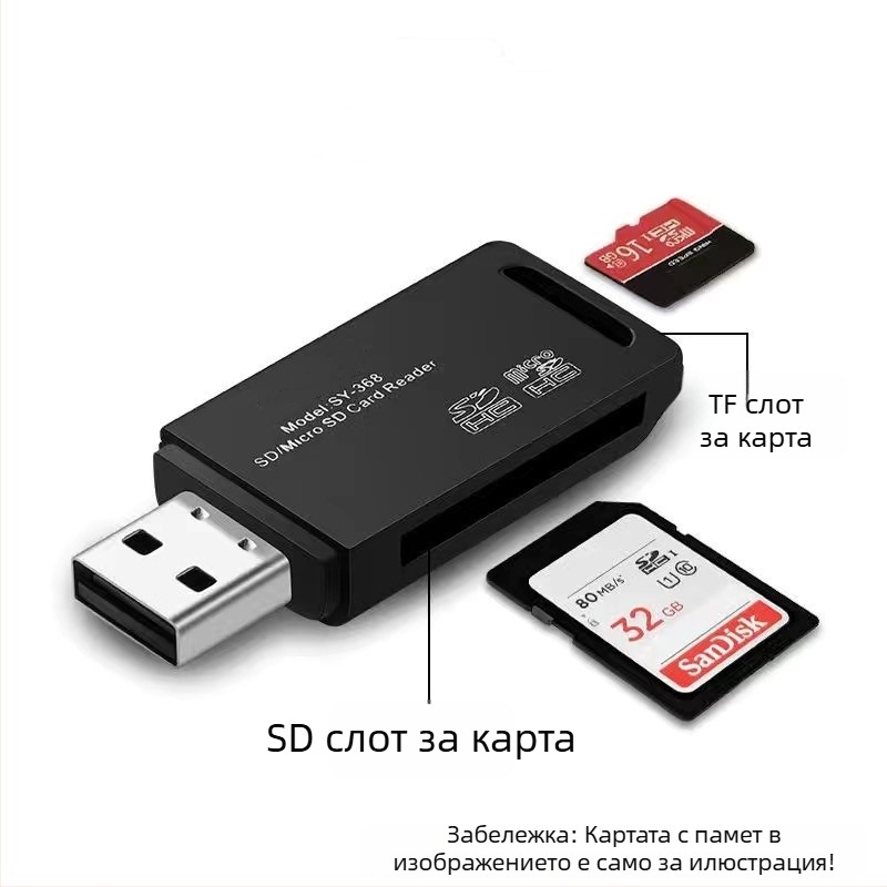 Шест в едно USB четец за карти – високоскоростен USB, поддръжка SD/TF, съвместим с USB-C/Android, за PC