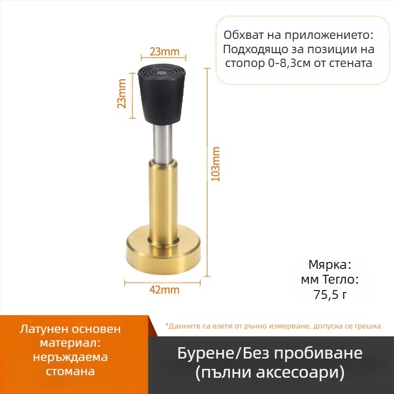 Стенно монтиран неръждаем спирач за врата с антиколизия и удебелен гумен връх, модел 008, полирана повърхност