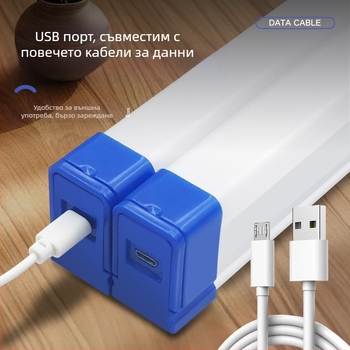LED лампа с магнитно окачване, презареждаема USB аварийна лампа, 5V вход, вградена литиева батерия, регулияма яркост