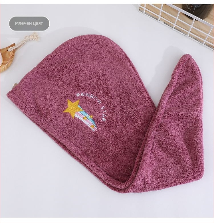 Шапка за сушене на коса от корална плюш с бродерия, абсорбираща бързо, 150D прежда, тегло 50–79 g