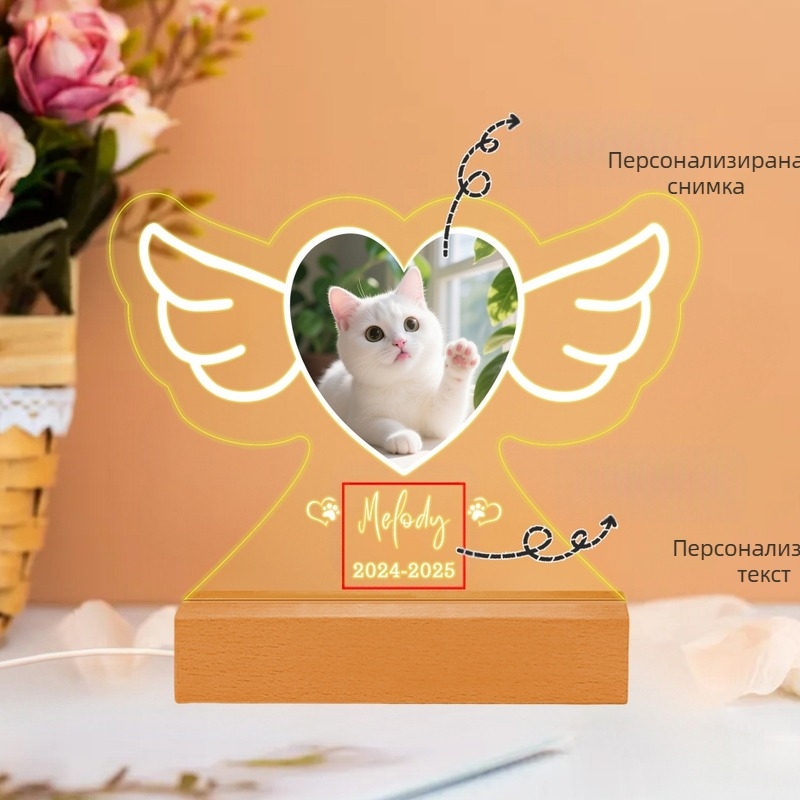 Персонализирана нощна светлина за домашни любимци от акрил и дърво с изображение на животно — творческа лампа; Бранд: Fuwei Friends; Стил: Creative; Сертификация: EU CE