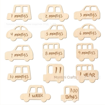 Бебешка паметна плоча за месечни етапи, фото реквизит за новородено, материал boxwood, опаковка Opp bag, готов за подарък