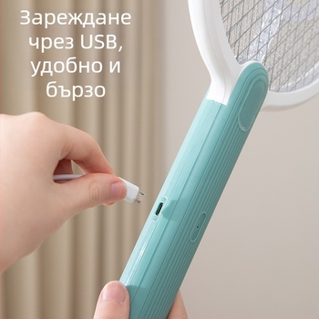 Le Xueer Електрическа мухобойка за комари с вградена батерия, USB зареждане и LED светлина, капацитет на батерията 1001–1600 mAh, време за зареждане 3–5 ч.