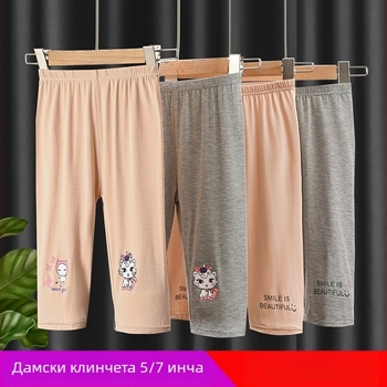 Детски тънки клинове за момичета, капри дължина, талия средна, 80% вискоза, корейски стил, за възраст 3–8 г