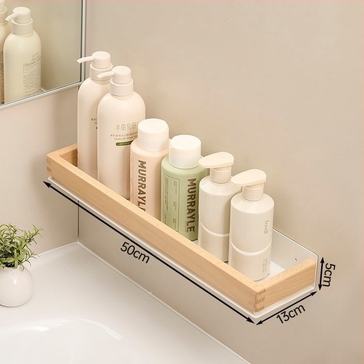 Стенно монтиран рафт за баня от аерокосмически алуминий с лаково покритие; едно ниво, модерен минималистичен стил; капацитет около 15 кг