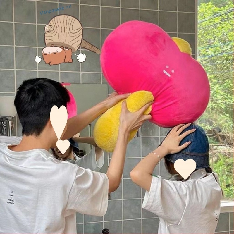 Възглавница с плюшено коте и мечка мотив, карикатурна бродерия, сладък стил, пълнеж PP памук