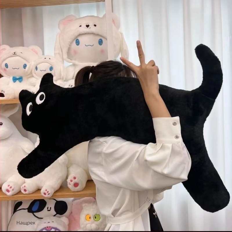 Възглавница с плюшено коте и мечка мотив, карикатурна бродерия, сладък стил, пълнеж PP памук