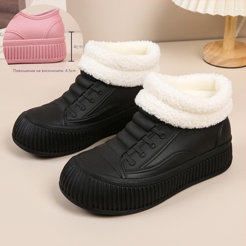 Дамски дъждовни ботуши - водоустойчива PVC горна част, без връзки, slip-on, нисък ток 1–3 см