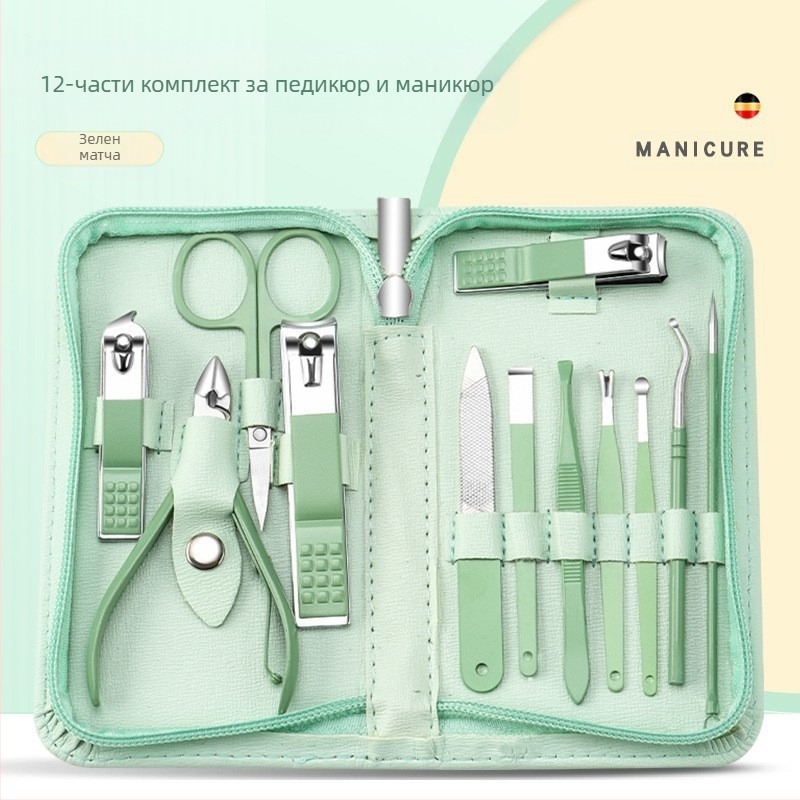 Комплект маникюрни инструменти с калъф с цип, 35 части, неръждаема стомана, клещи за жлебове на ноктите, многофункционални пинсети
