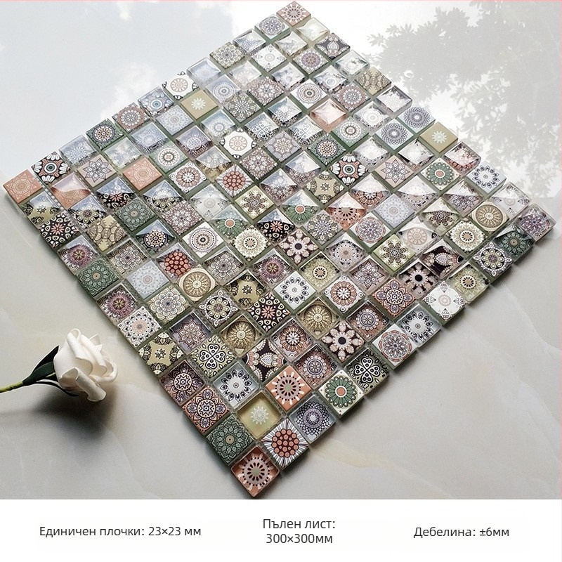 Мозайка от кристално стъкло със inkjet печат за баня и кухня, прост и модерен стил за стени