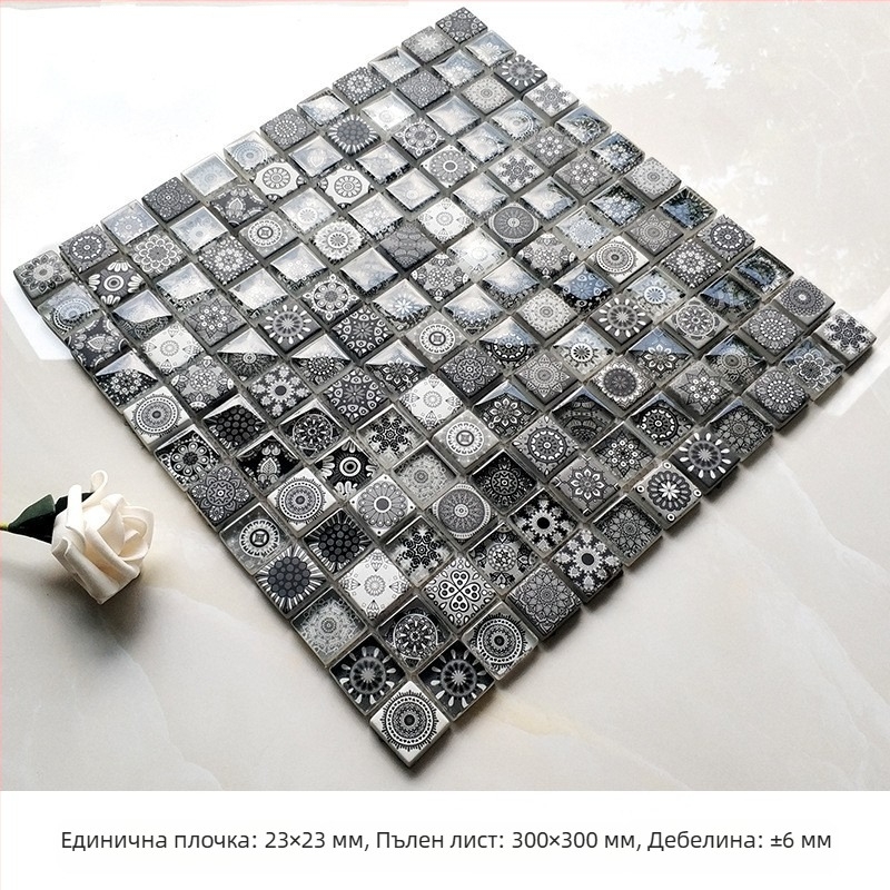 Мозайка от кристално стъкло със inkjet печат за баня и кухня, прост и модерен стил за стени