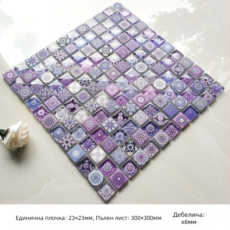 Мозайка от кристално стъкло със inkjet печат за баня и кухня, прост и модерен стил за стени